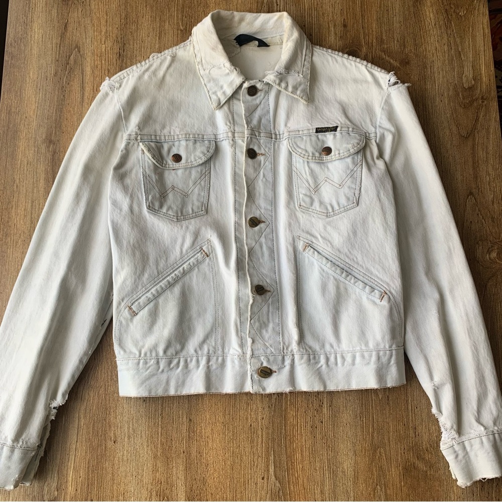 Vintage Wrangler Black Tab 4 Pocket Denim Jean Jacket 70’s Pointed Collar